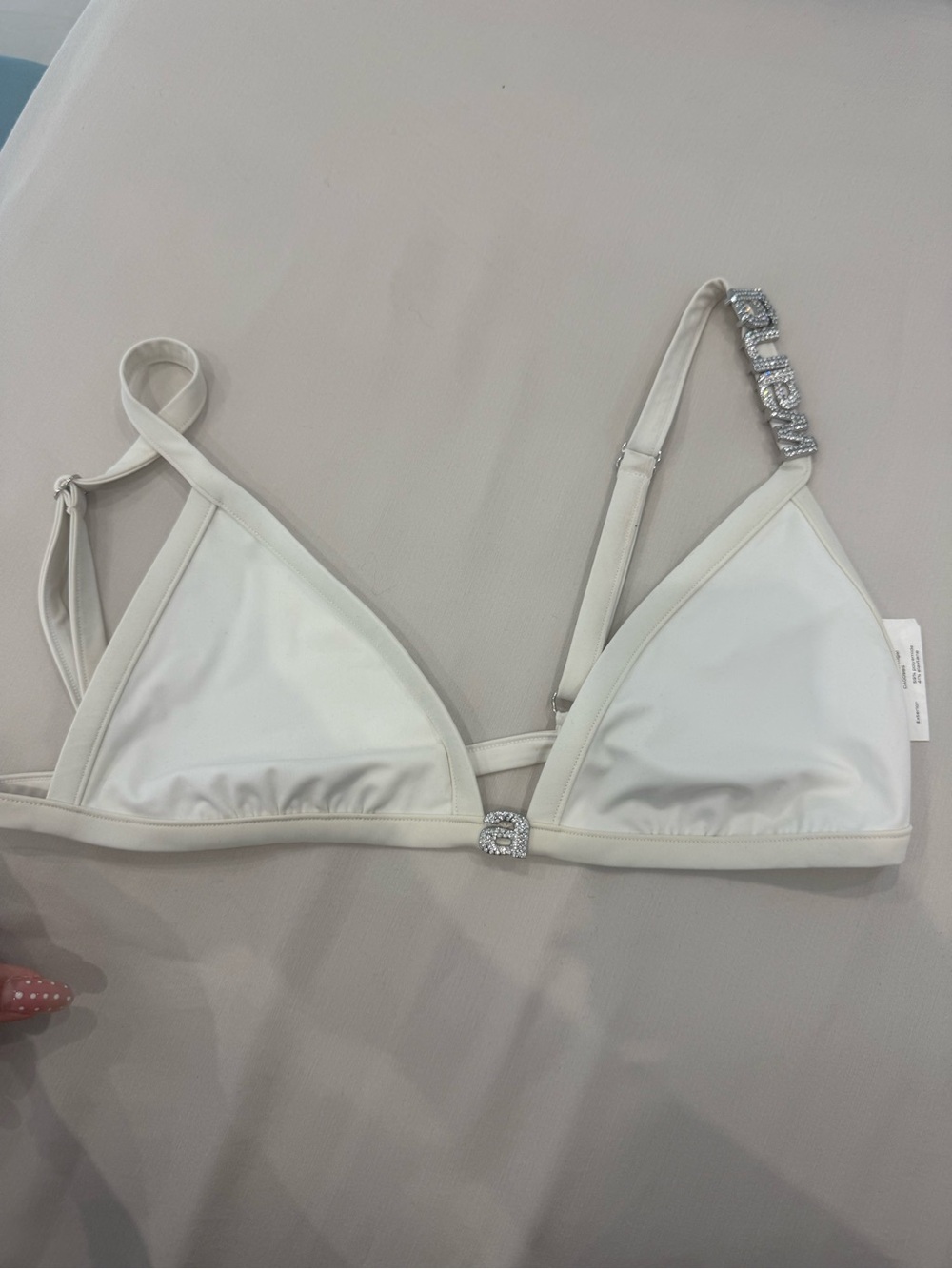 #20 Alexander Wang Ivory Triangle Bralette with Crystal-Embellished Strap